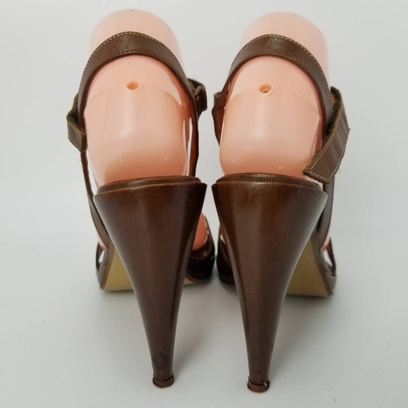BCBGMAXAZRIA Womens Ankle Strap Sandals Cone Heels Brown Leather Hook Loop 7.5 B - Picture 5 of 12
